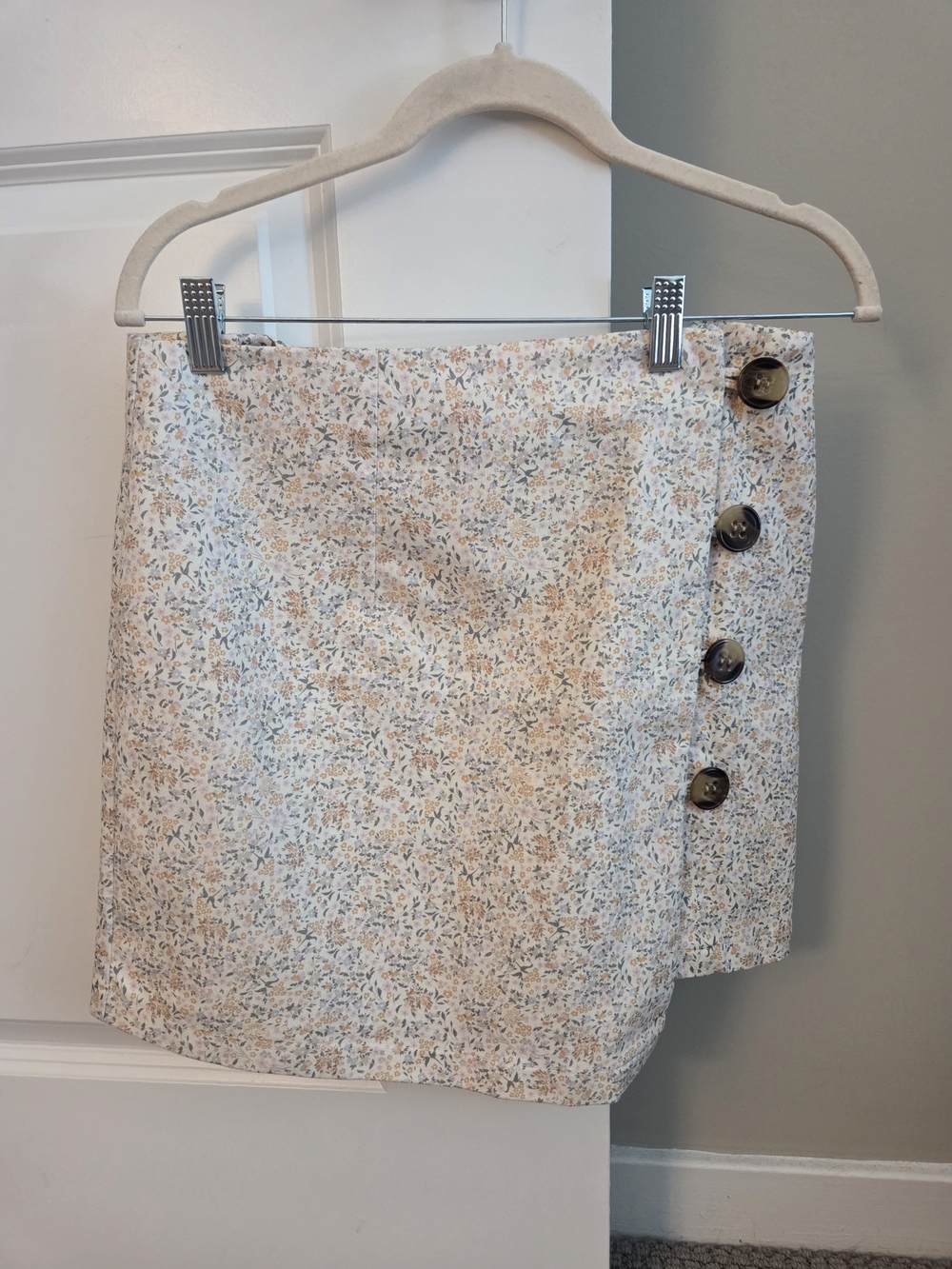 ASOS Cream Floral Mini Skirt with Side Buttons